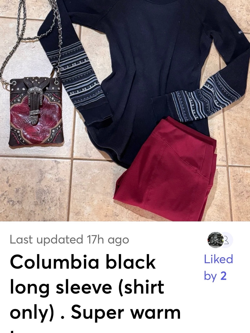 Columbia Black Waffle Ling Sleeve Top with white “Columbia Accent “ on sleeve.